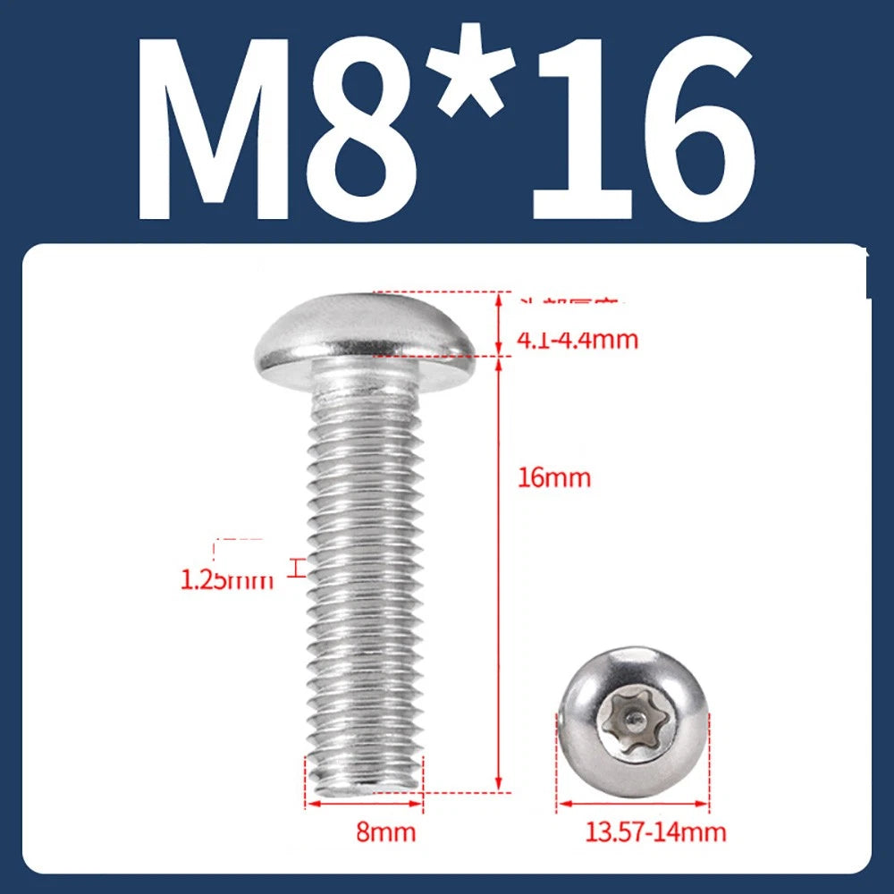 M2–M10 A2 Stainless Steel Torx Button Head Machine Screws, With or Without Column, Pack of 5