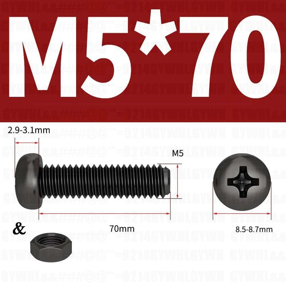 Black Pan Head Phillips Machine Screws + Hex Nuts Set – A2 Stainless Steel, M2 to M10