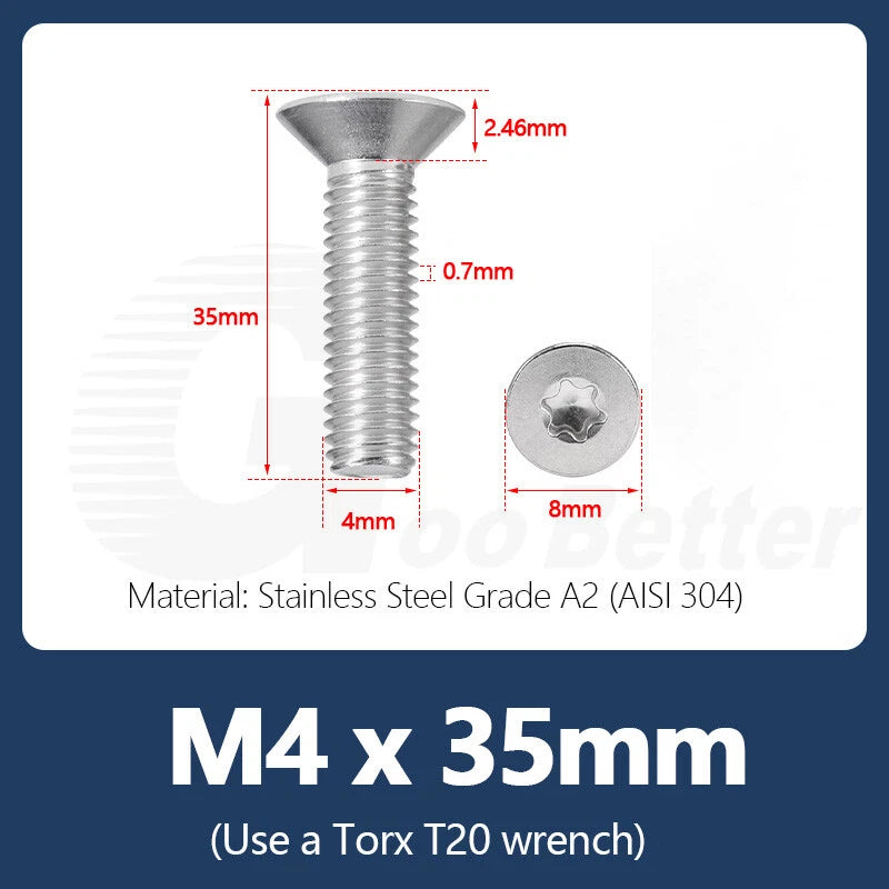 M1.4–M12 Torx Countersunk Machine Screws – A2 Stainless Steel, DIN 965 (3–100mm)