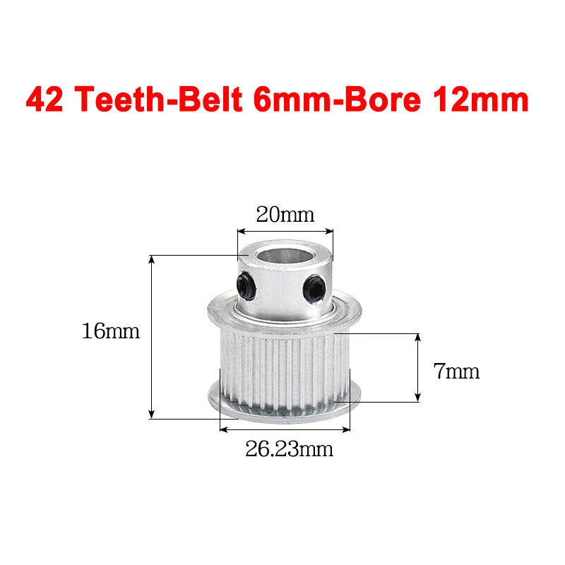 2GT Drive Pulley With Step 16 Tooth - 100 Tooth Bore 4mm - 25mm for 6mm Belt