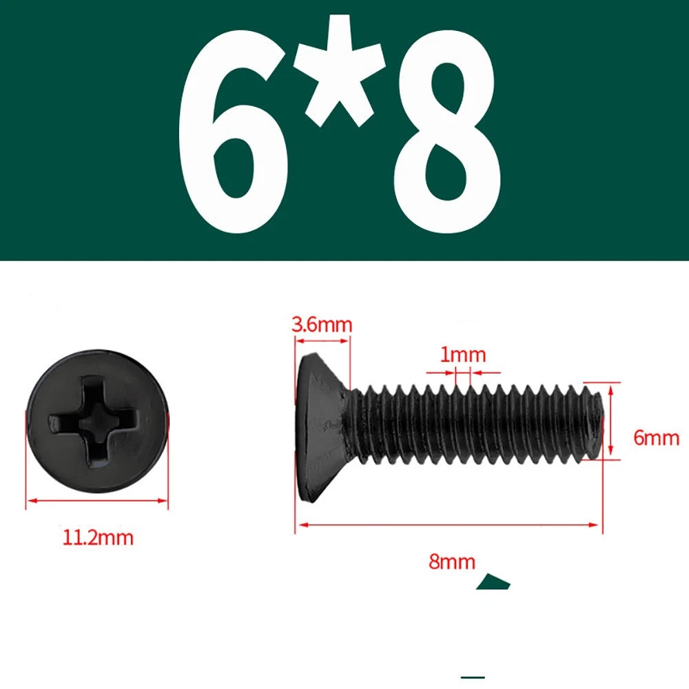 Black Phillips Flat Head Countersunk Machine Screws — Carbon Steel M1–M6