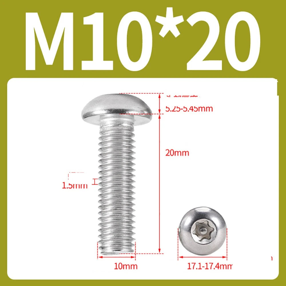 M2–M10 A2 Stainless Steel Torx Button Head Machine Screws, With or Without Column, Pack of 5