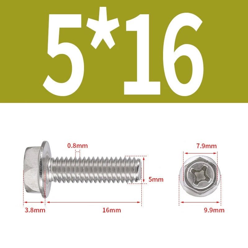 Phillips Hex Flange Screws 304 Stainless Steel M3–M8 | Dentate & Flat Flange - HomeDIYer