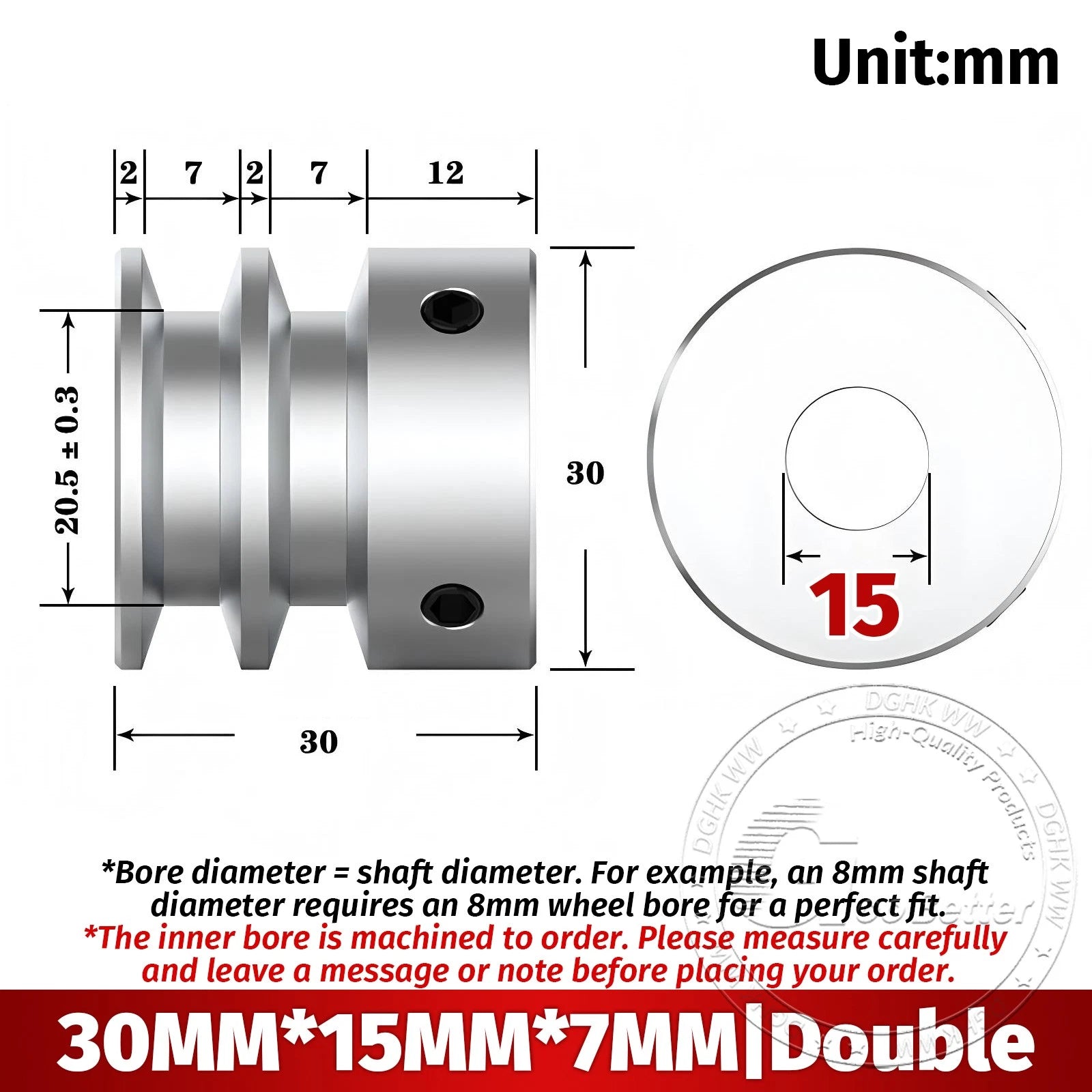 V Grooved Pulley Aluminum Round Belt Pulleys For 7mm Belt Single/Double Grooved