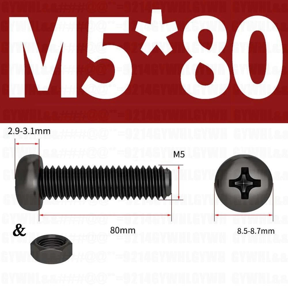 Black Pan Head Phillips Machine Screws + Hex Nuts Set – A2 Stainless Steel, M2 to M10