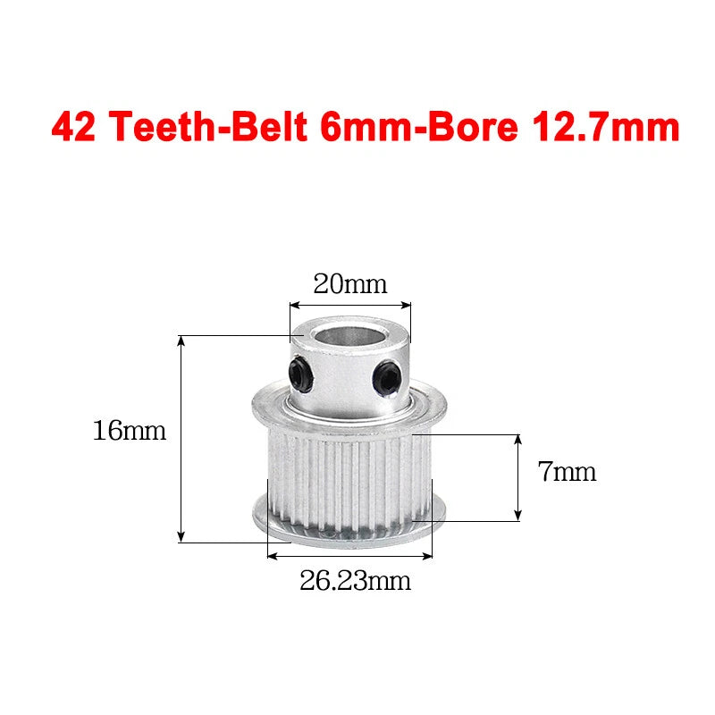 2GT Drive Pulley With Step 16 Tooth - 100 Tooth Bore 4mm - 25mm for 6mm Belt