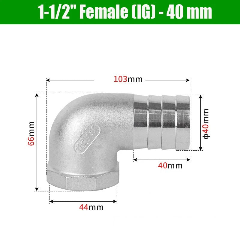 BSP Male Elbow Barbed Hose Connector — Stainless Steel, 1/8" to 1/2", 6–16mm