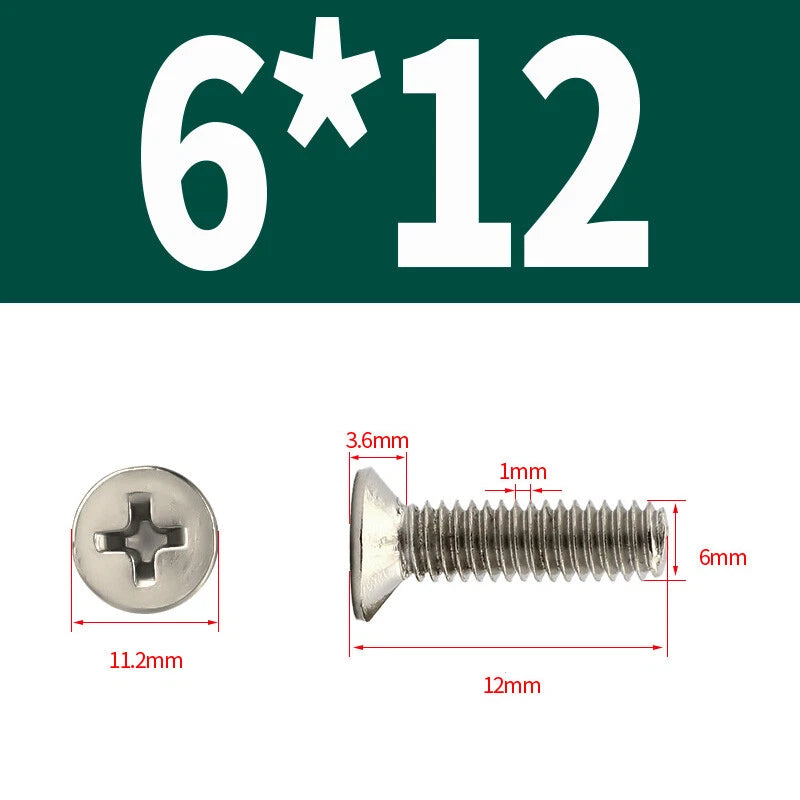 Phillips Machine Screws Countersunk Nickel Plated Steel DIN 965 Flat Head M1~M6