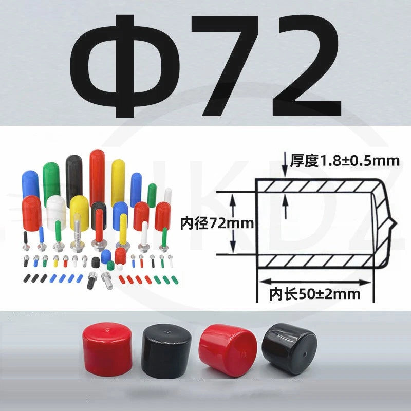 PVC End Caps for Screws, Bolts, Rods, Tubes & Cables – Thread Cover Protector, Rubber Plastic Caps (12-114mm, Multiple Colors)