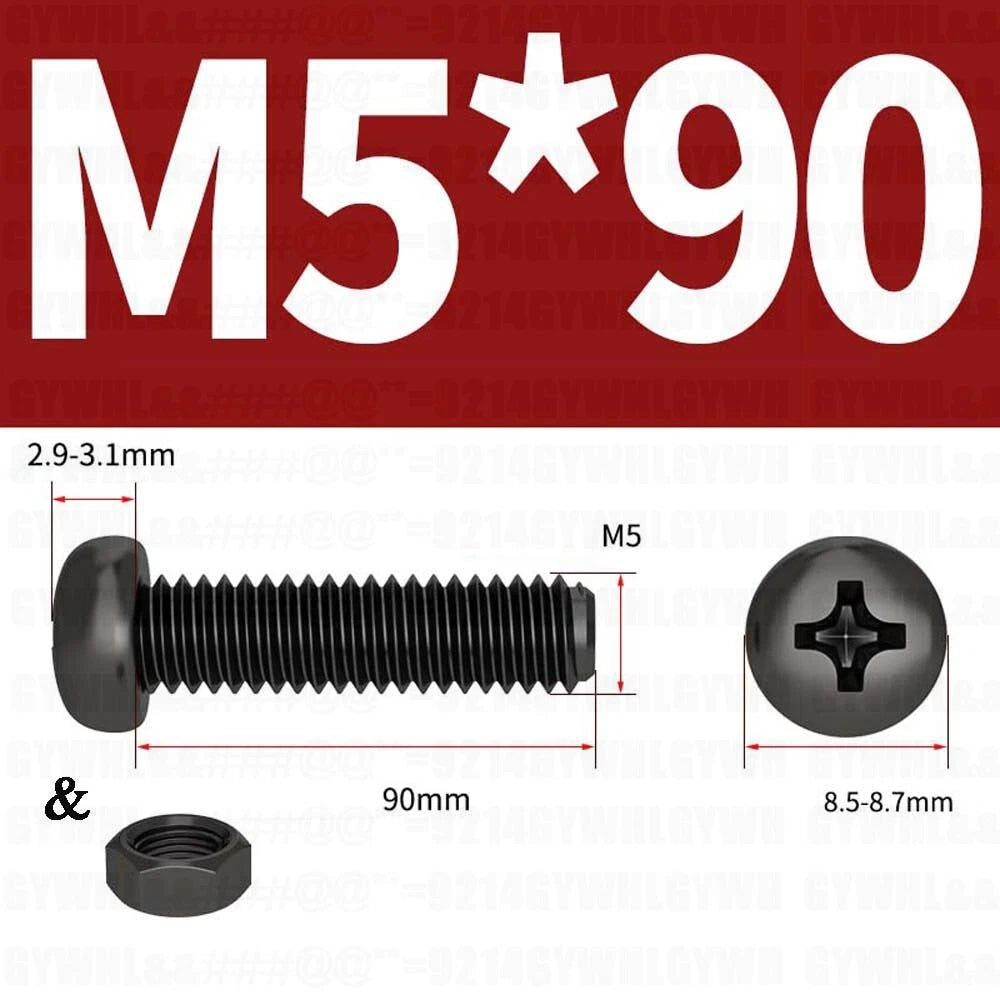 Black Pan Head Phillips Machine Screws + Hex Nuts Set – A2 Stainless Steel, M2 to M10