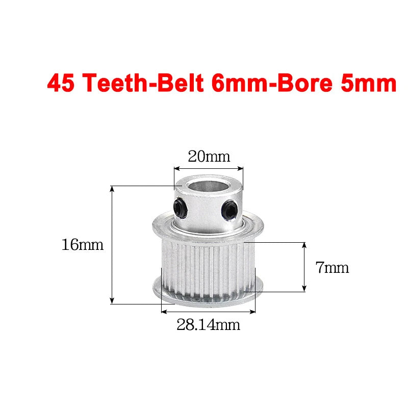 2GT Drive Pulley With Step 16 Tooth - 100 Tooth Bore 4mm - 25mm for 6mm Belt