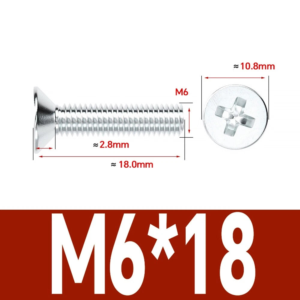 Countersunk Phillips Machine Screws – M2 to M12, White / Colour Zinc Plated, Carbon Steel