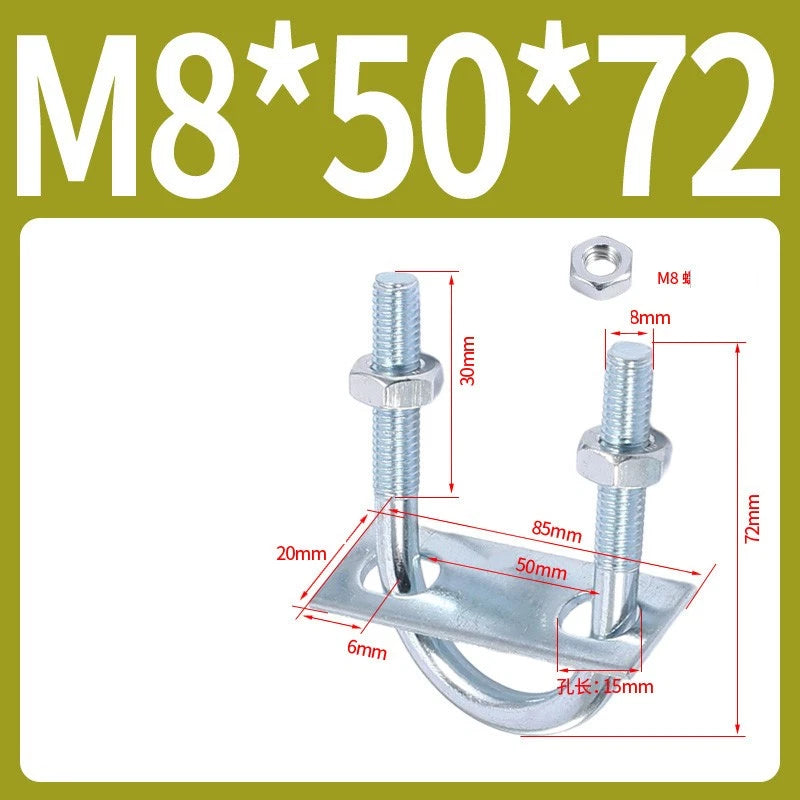 Round U-Bolts Sets Steel 16mm-219mm Inner Width M6 M8 M0 M12 with Nut, Plate