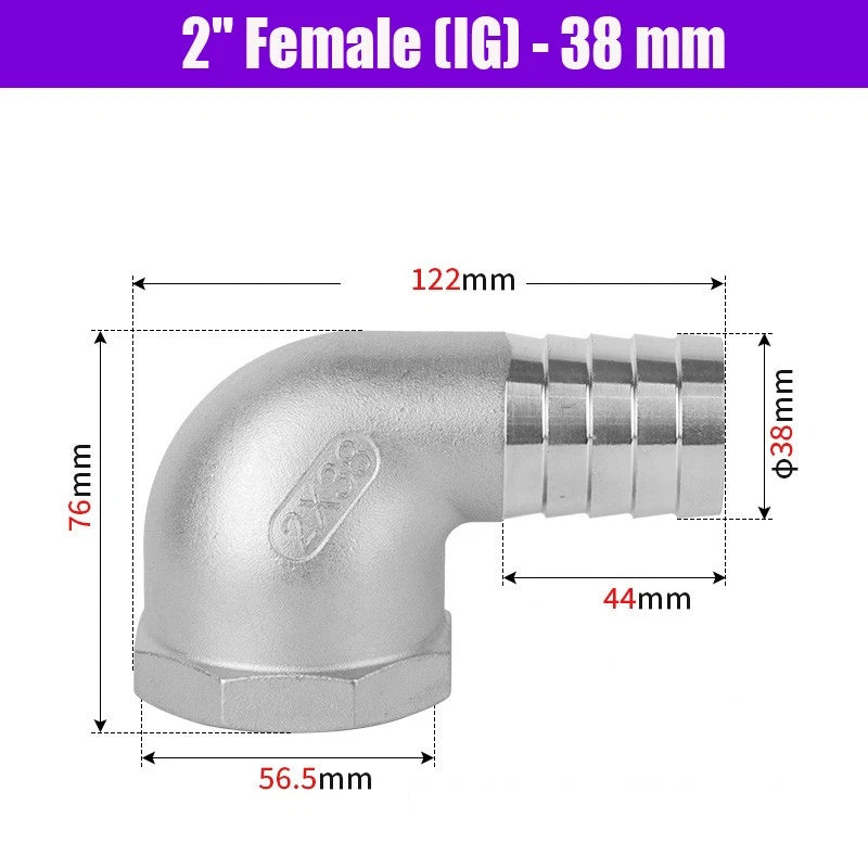 BSP Male Elbow Barbed Hose Connector — Stainless Steel, 1/8" to 1/2", 6–16mm