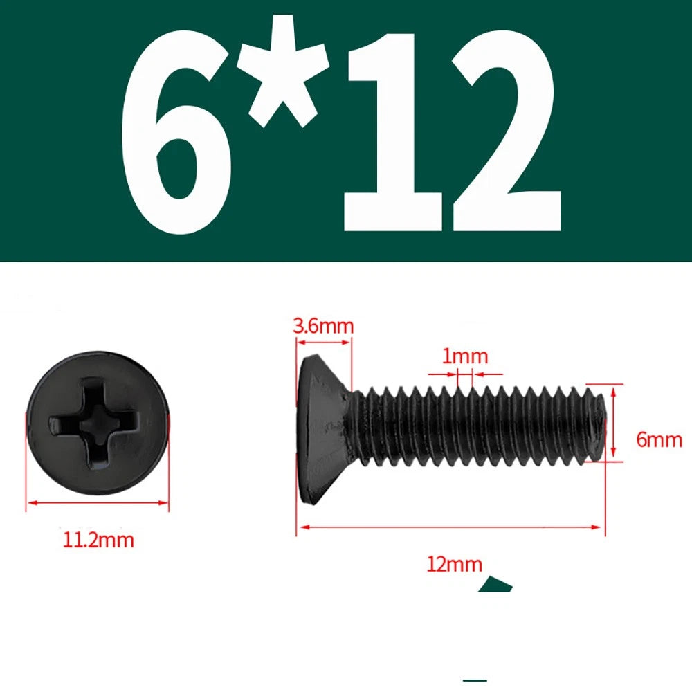 Black Phillips Flat Head Countersunk Machine Screws — Carbon Steel M1–M6