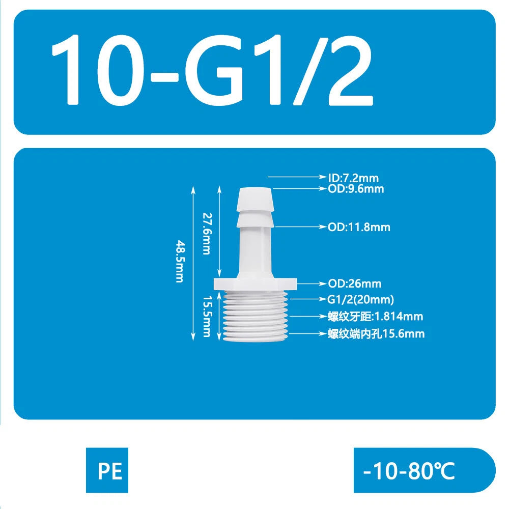 BSP Metric External Thread Straight Barb Connector – Plastic Hose Pipe Fitting
