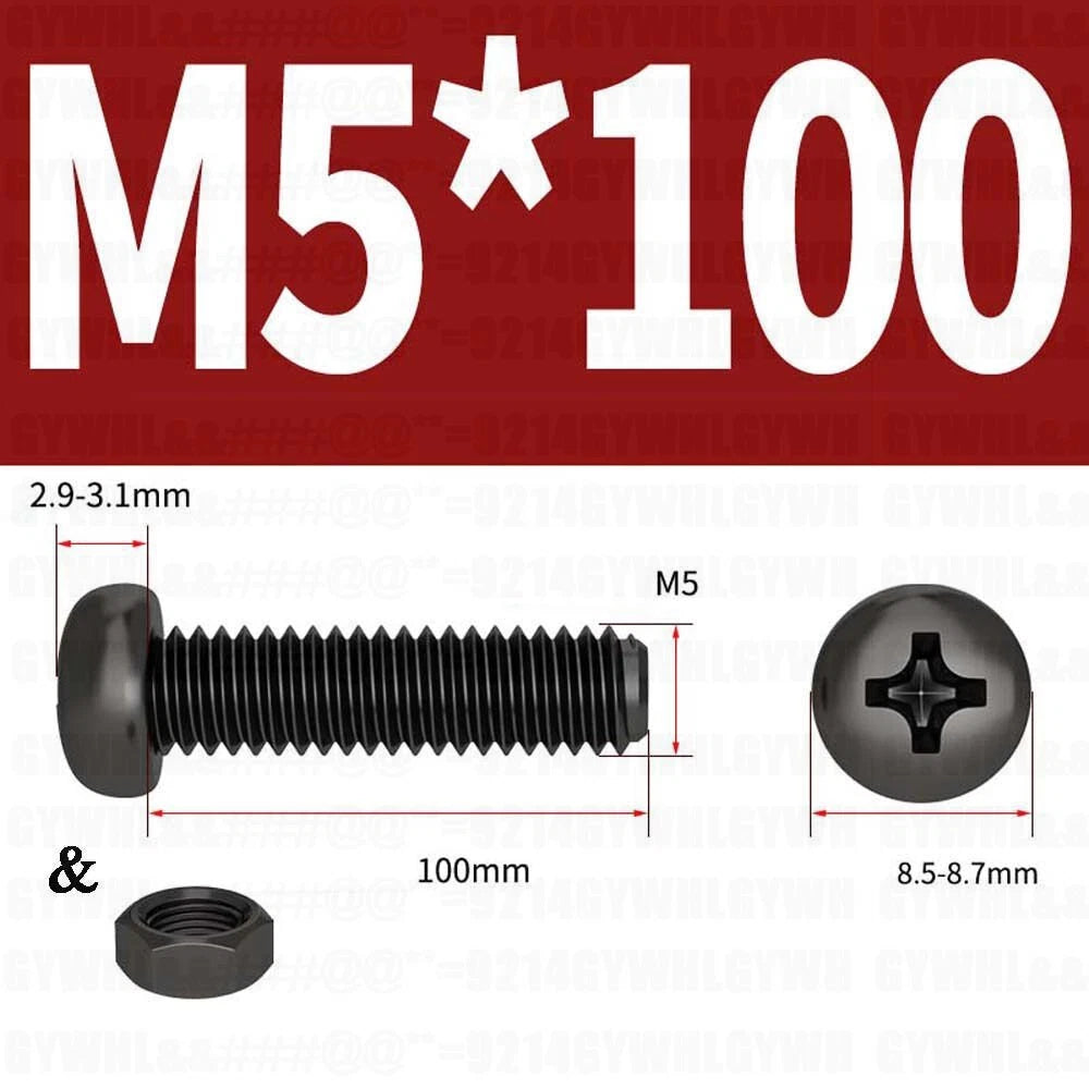 Black Pan Head Phillips Machine Screws + Hex Nuts Set – A2 Stainless Steel, M2 to M10