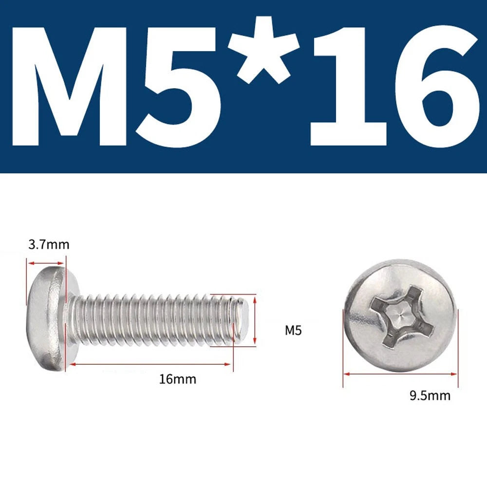Phillips Pan Head Machine Screws — A4 Marine Grade Stainless Steel, DIN 7985 (M1.6–M10)