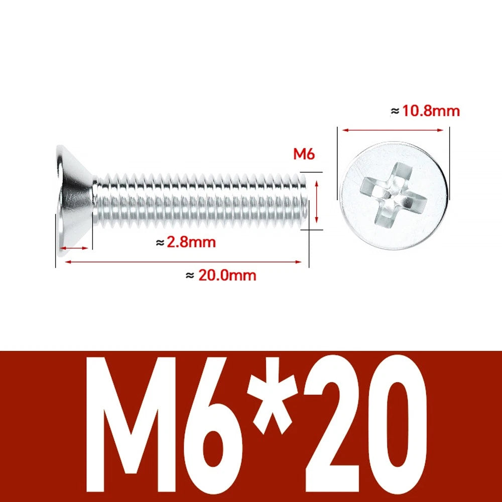 Countersunk Phillips Machine Screws – M2 to M12, White / Colour Zinc Plated, Carbon Steel