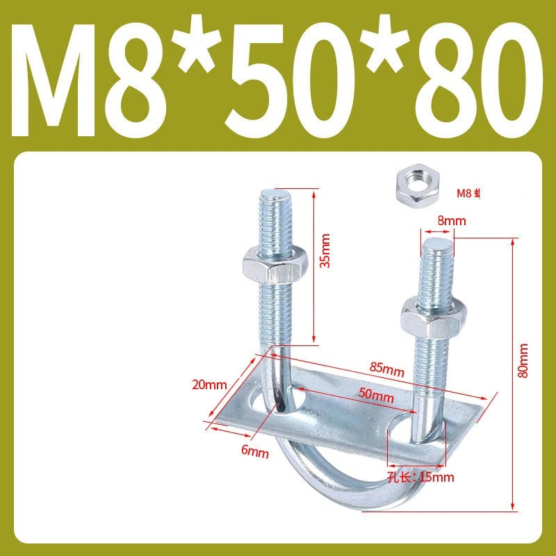 Round U-Bolts Sets Steel 16mm-219mm Inner Width M6 M8 M0 M12 with Nut, Plate