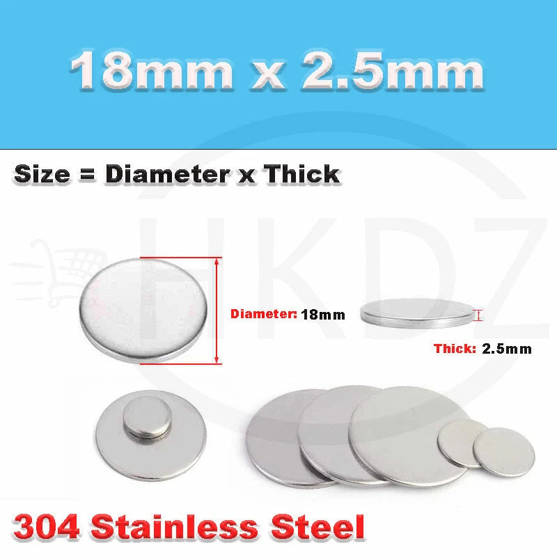 Stainless Steel Blank Round Disc 304 Grade Metal Sheet Plate Ø6-80mm Thick 1-5mm