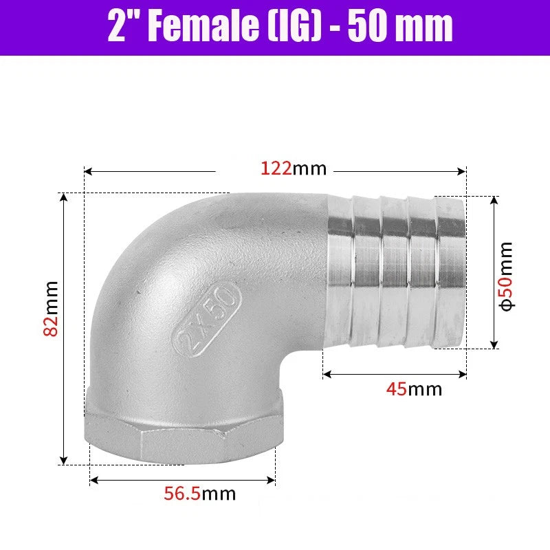 BSP Male Elbow Barbed Hose Connector — Stainless Steel, 1/8" to 1/2", 6–16mm