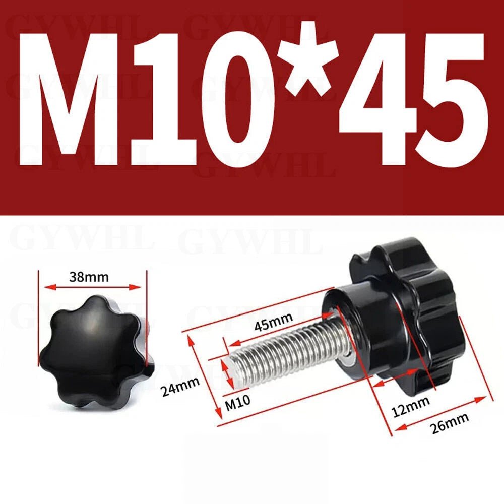 Stainless Thumb Screws Hand Knob Grip Bolts Black Plastic Hexalobular Star Head - HomeDIYer