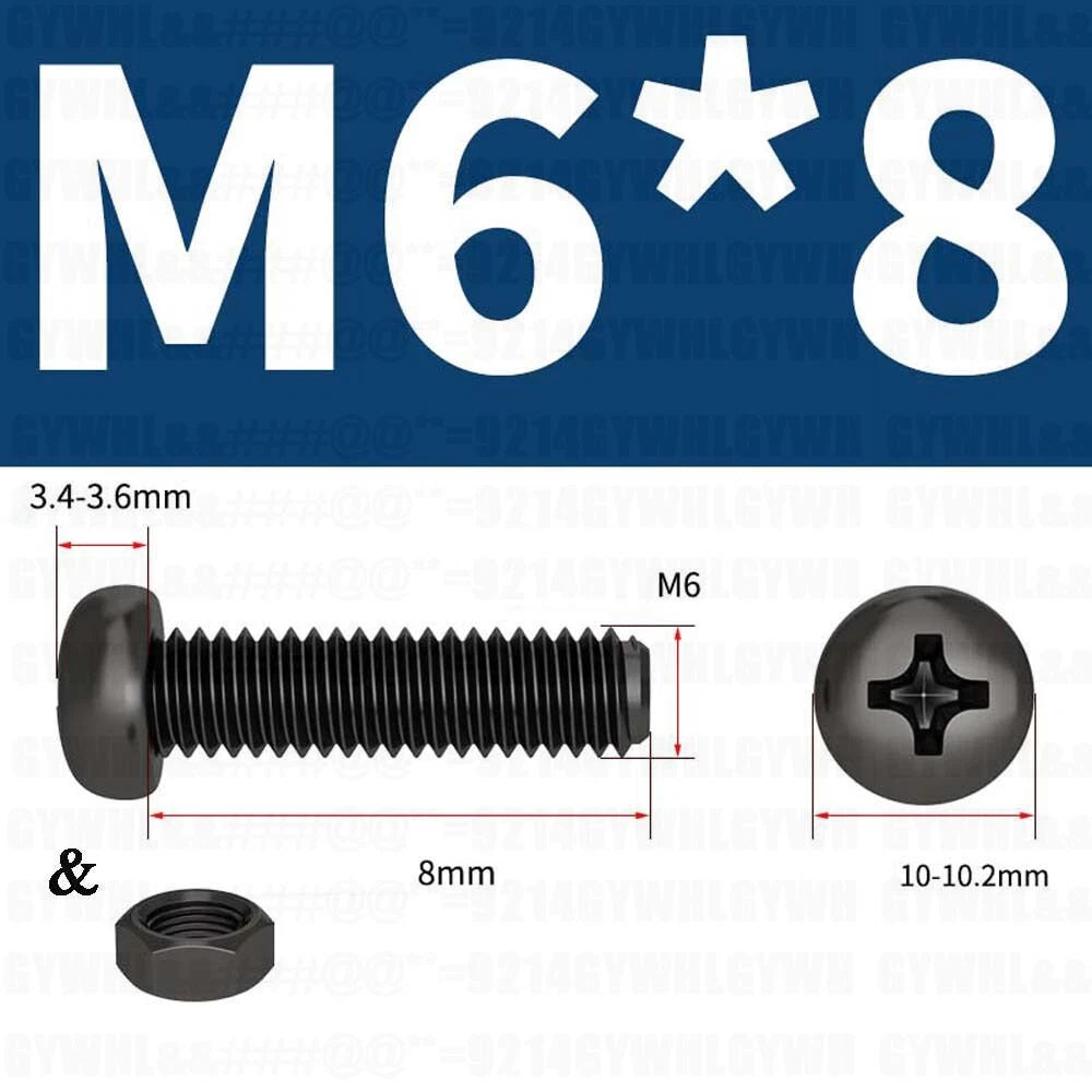 Black Pan Head Phillips Machine Screws + Hex Nuts Set – A2 Stainless Steel, M2 to M10