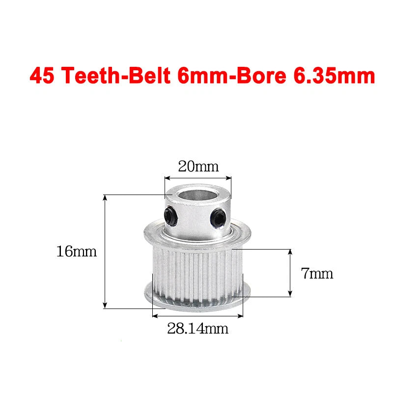 2GT Drive Pulley With Step 16 Tooth - 100 Tooth Bore 4mm - 25mm for 6mm Belt