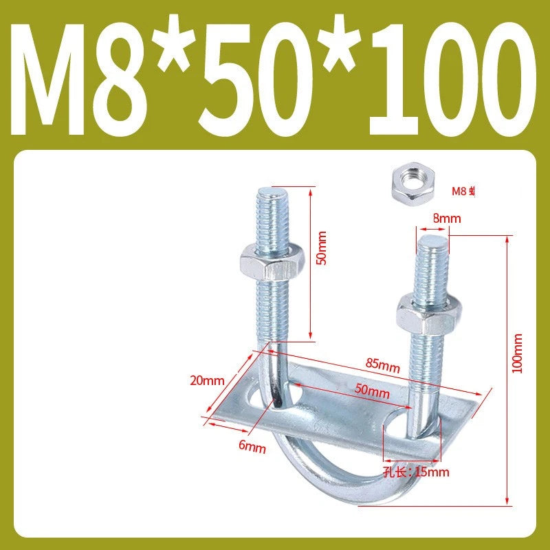 Round U-Bolts Sets Steel 16mm-219mm Inner Width M6 M8 M0 M12 with Nut, Plate