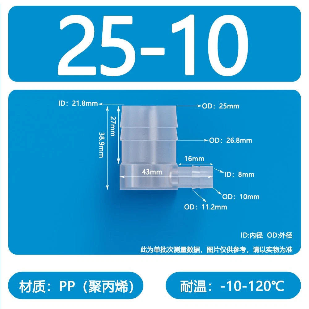 90° Elbow Plastic Barbed Joiner Reducer Connector Pipe Tube Hose Water 1.6-25mm