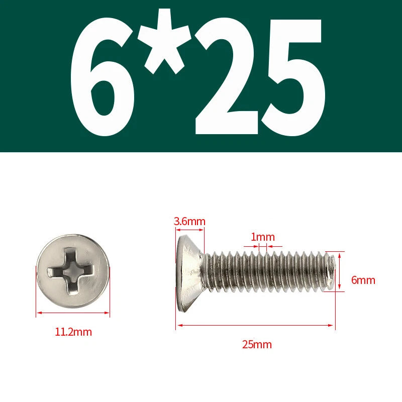 Phillips Machine Screws Countersunk Nickel Plated Steel DIN 965 Flat Head M1~M6