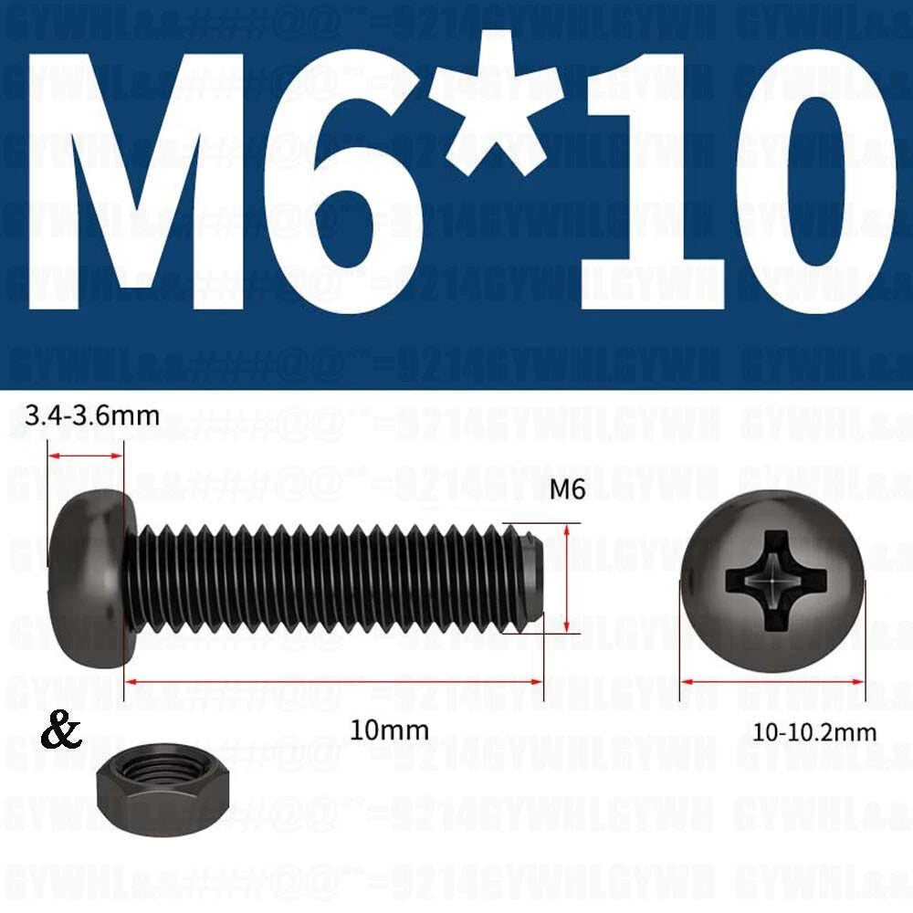 Black Pan Head Phillips Machine Screws + Hex Nuts Set – A2 Stainless Steel, M2 to M10