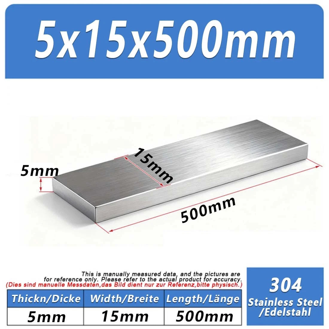 Stainless Steel Flat Bar Plate Grade 304 Various Size & Length 100/200/300/500mm