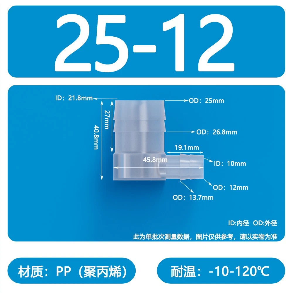 90° Elbow Plastic Barbed Joiner Reducer Connector Pipe Tube Hose Water 1.6-25mm