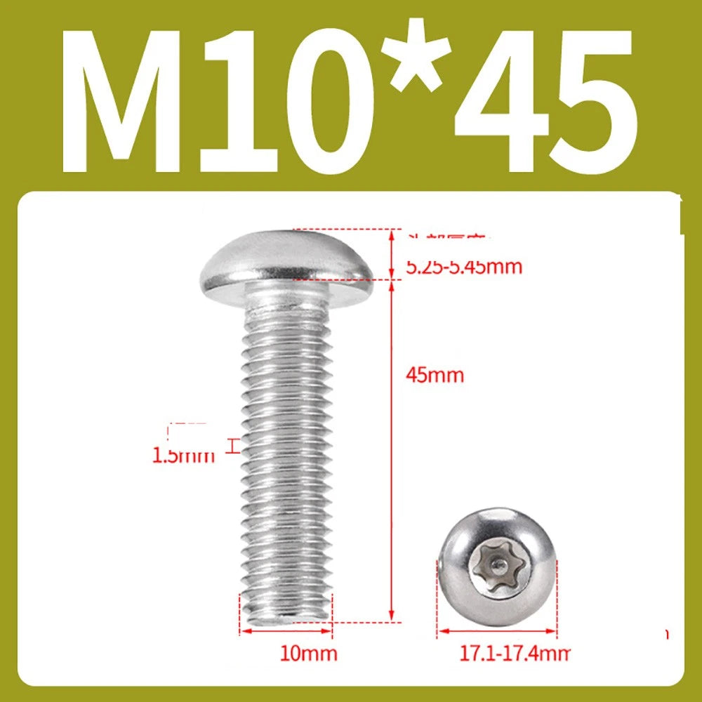M2–M10 A2 Stainless Steel Torx Button Head Machine Screws, With or Without Column, Pack of 5