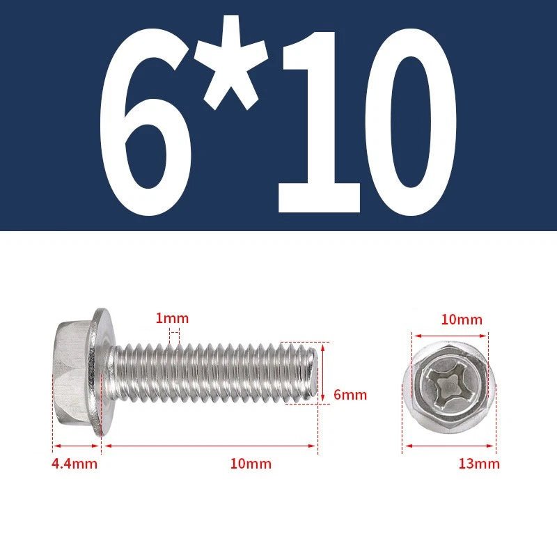 Phillips Hex Flange Screws 304 Stainless Steel M3–M8 | Dentate & Flat Flange - HomeDIYer