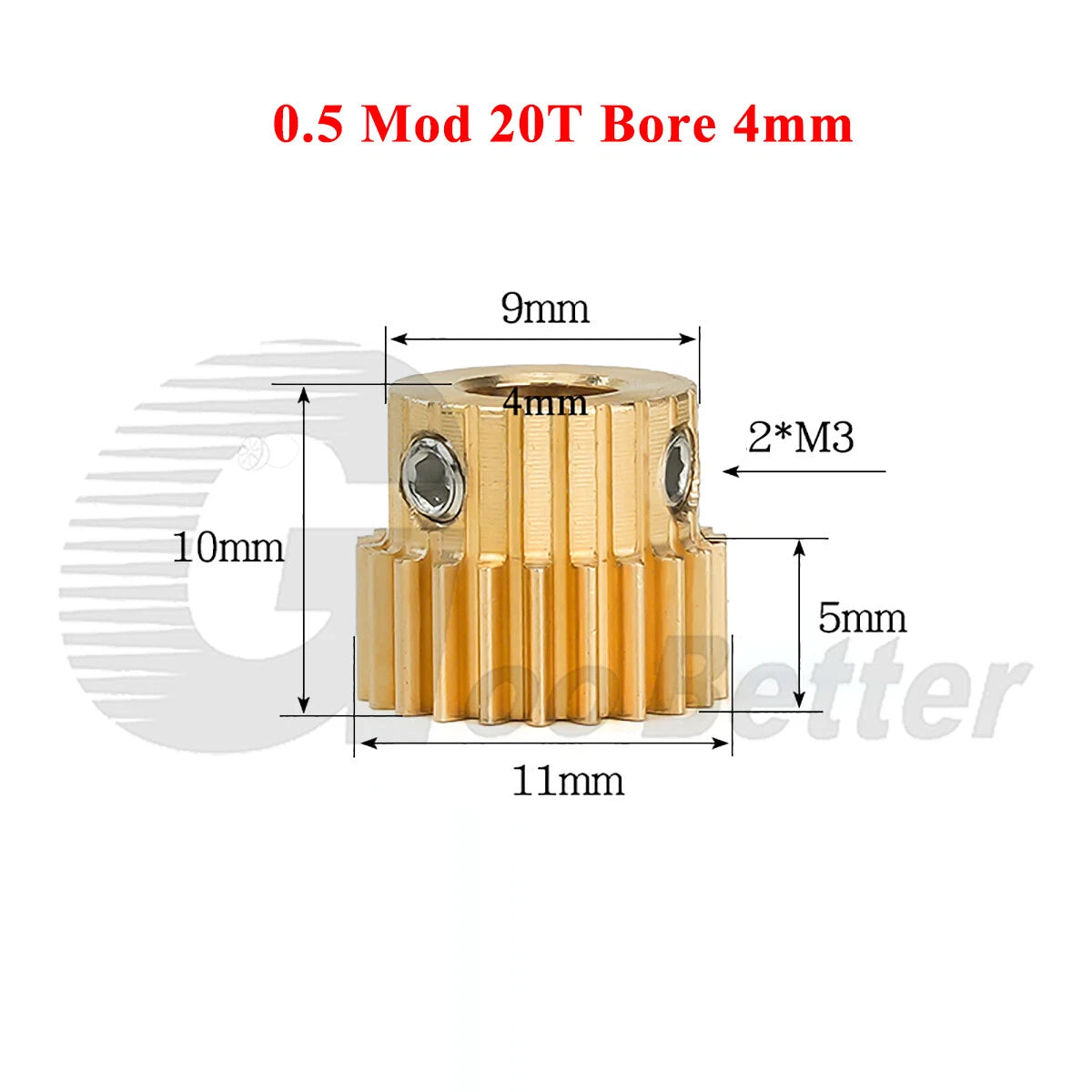 0.5 Mod Brass Pinion Spur Gear 20 Teeth Bore 4/5/6mm Motor Transmission Gear