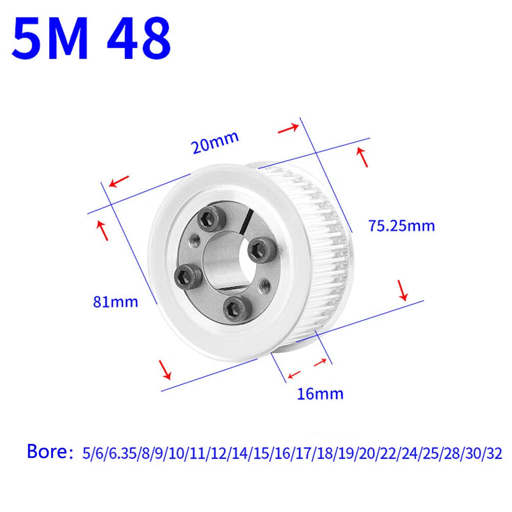 HTD-5M 46-60Teeth Timing Belt Pulley With Expansion Sleeve, Pitch 5mm Width 16mm