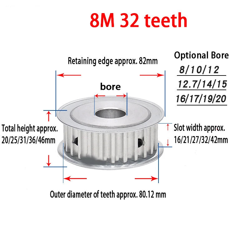 HTD 8M Timing Belt Pulley for 15-40mm Wide, Bore 8-30mm, 30-40T, CNC 3D Printer