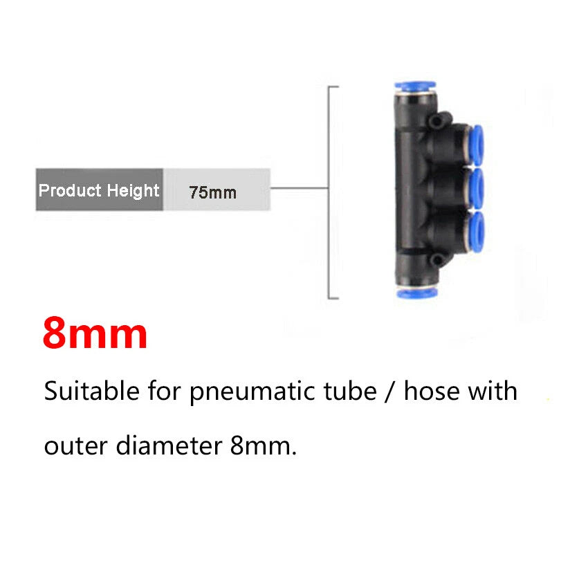 Pneumatic 5-Way Push-In Fitting Manifold | Air Tube Connector 4 6 8 10 12mm
