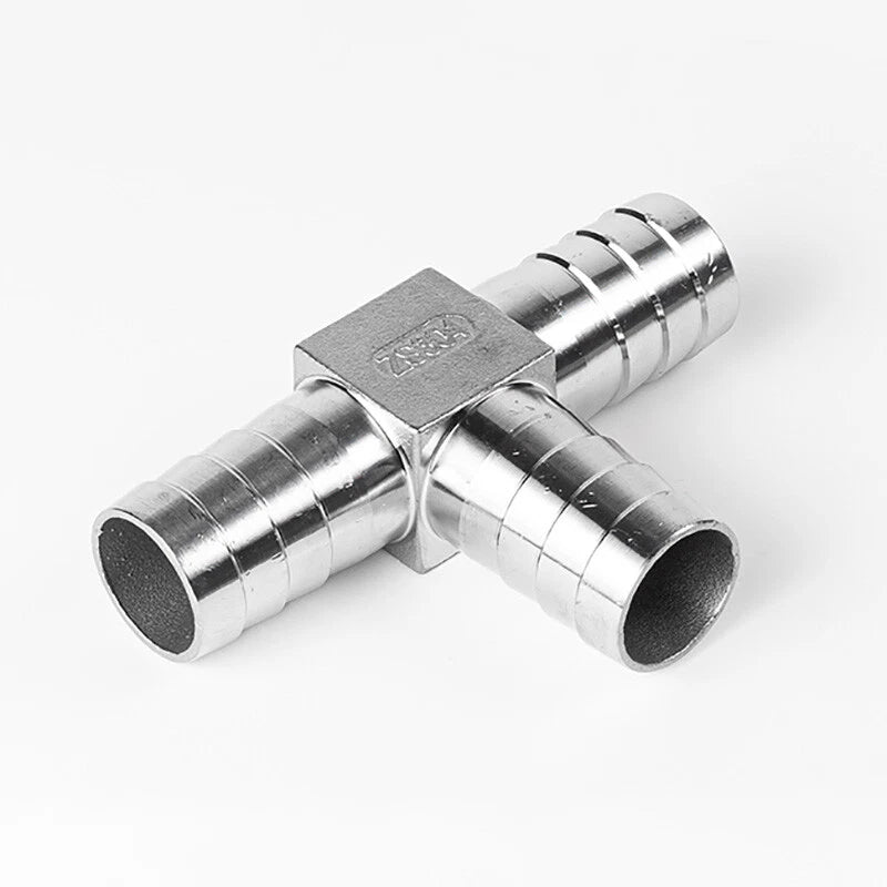 Tee Barb Hose Fitting — Brass & 304 Stainless Steel, 6mm–32mm OD