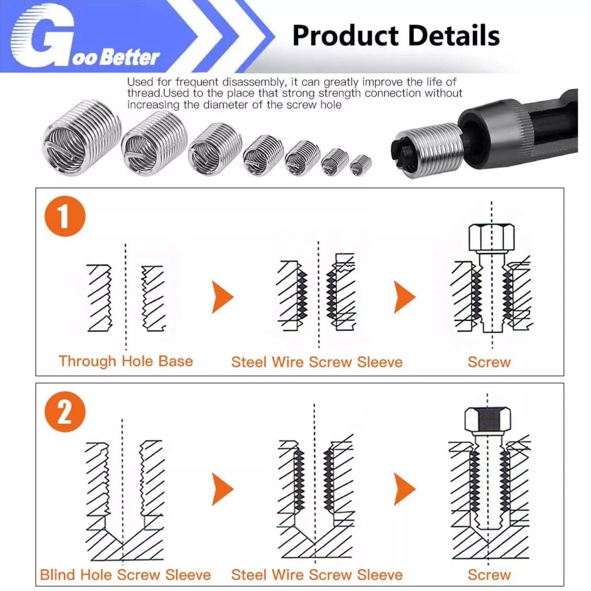 200Pcs Stainless Steel Wire Thread Repair Inserts Coarse Thread Kit DIN 8140 - HomeDIYer