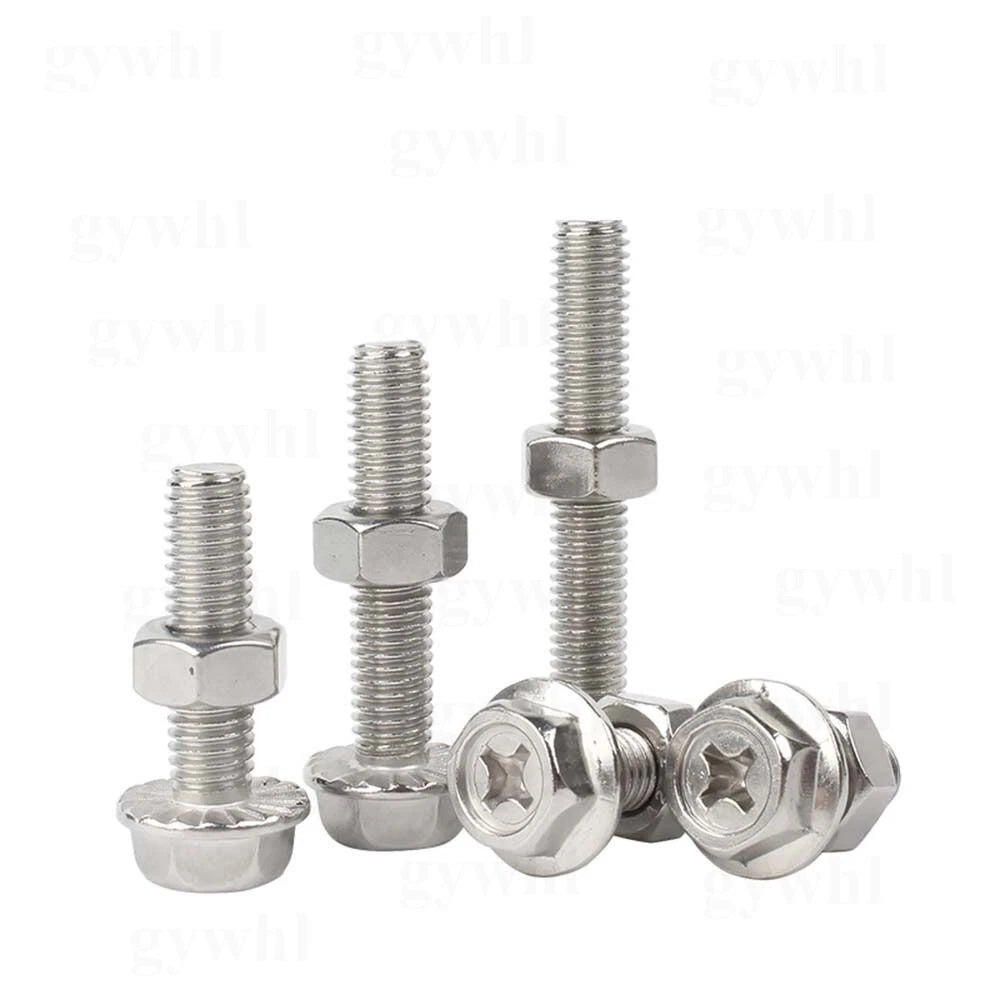 Phillips Hex Flange Bolts with Hex Nuts — Serrated & Smooth, M3–M8