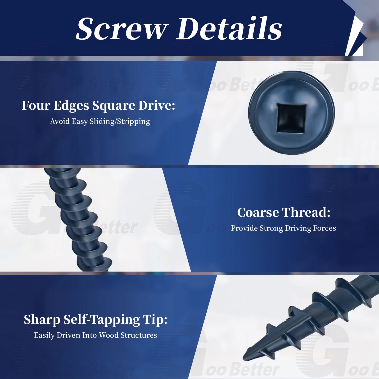 #8 Pocket Hole Screws Exterior Pocket Screw Coarse Thread Square Drive Washer Head Blue Coated With 100MM Drive Bit