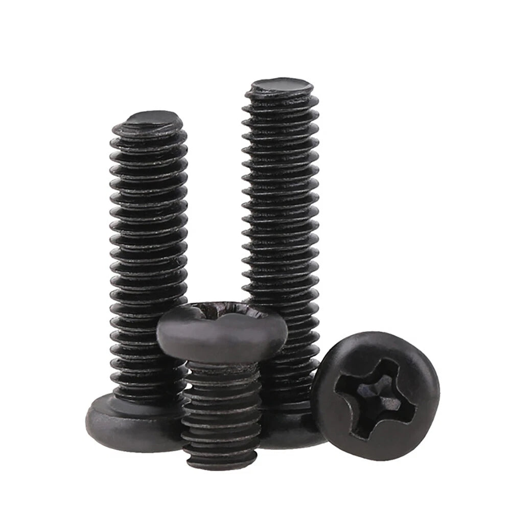 Black Pozi Pan Head Machine Screws M1–M5 | Micro Screws for Eyeglasses, Electronics & Computers