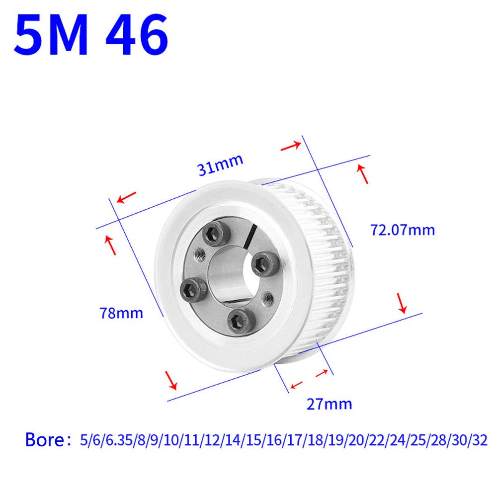 HTD-5M 46T-60T Timing Belt Pulley With Expansion/Tension Sleeve Teeth Width 27mm