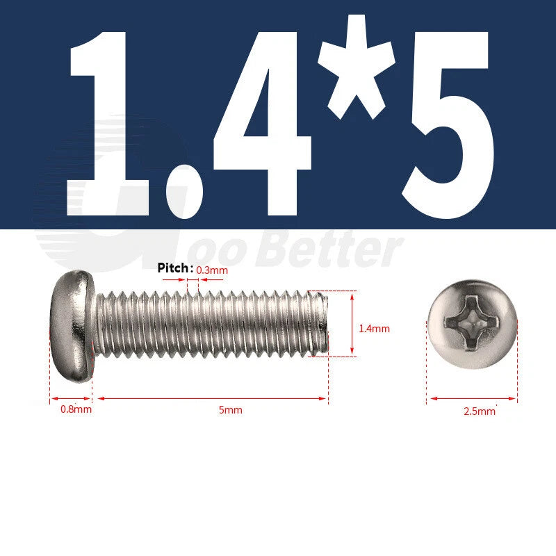 M1.2–M1.7 Phillips Pan Head Machine Screws | Nickel Plated Small Bolts