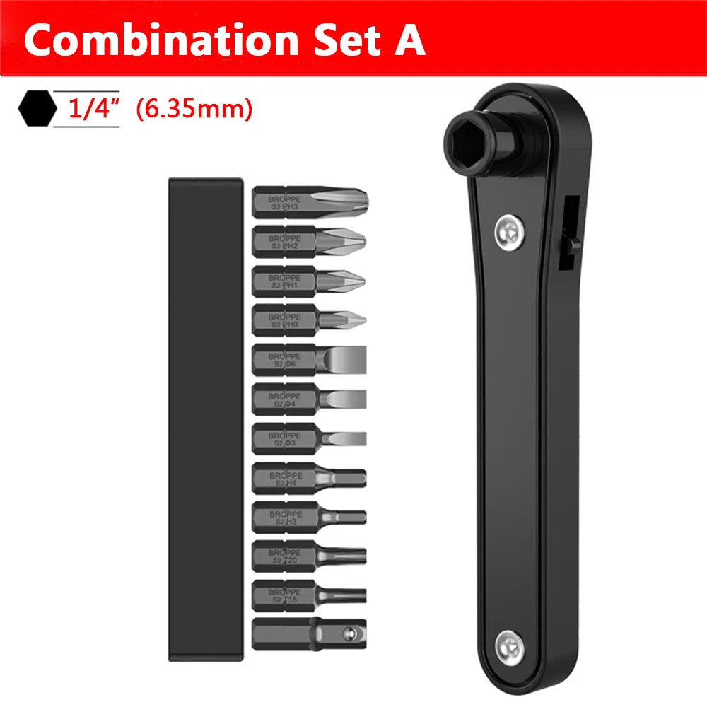 Mini Ratchet Wrench 1/4 inch Hex Socket Wrench Screwdriver Bit Mix Set Hand Tool