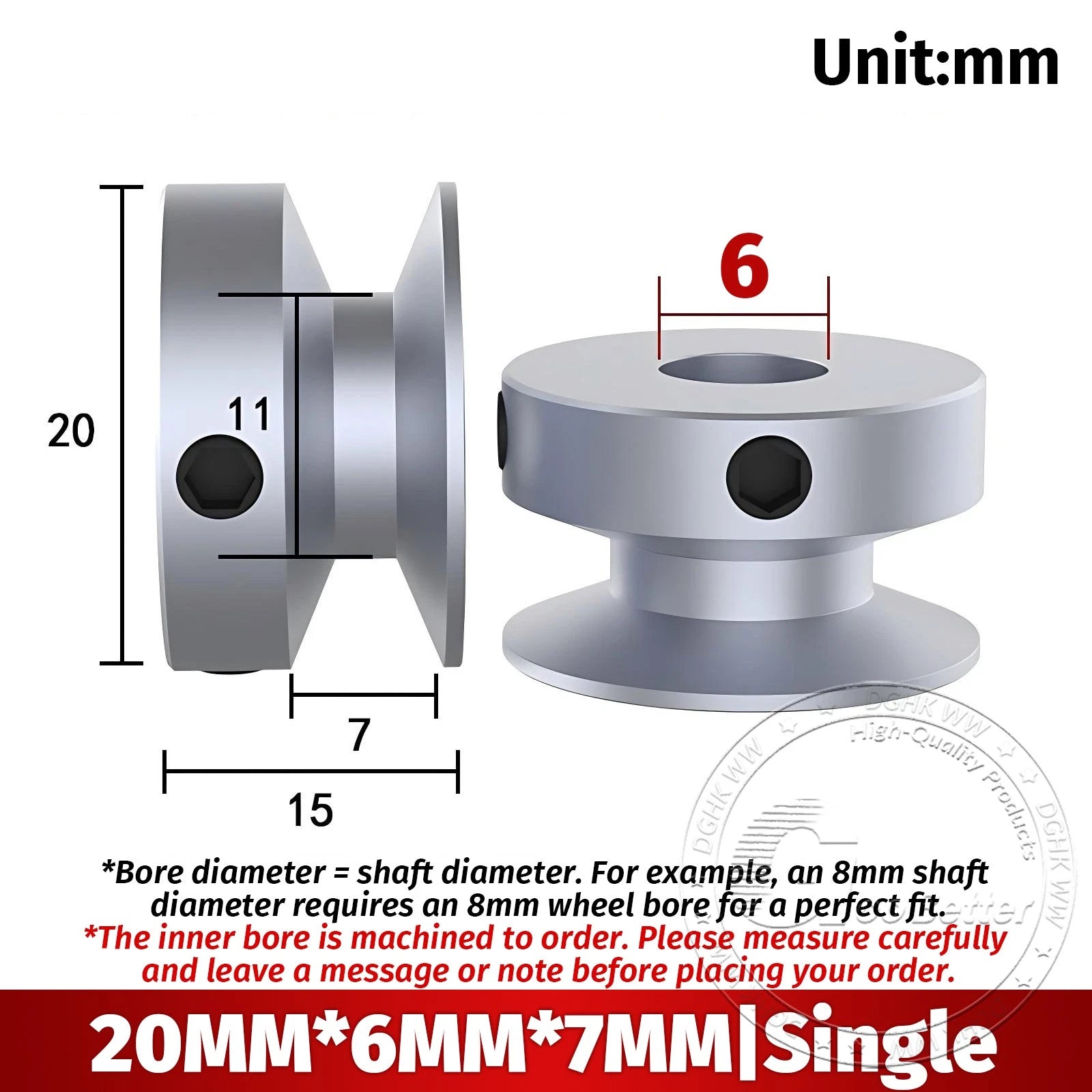 V Grooved Pulley Aluminum Round Belt Pulleys For 7mm Belt Single/Double Grooved